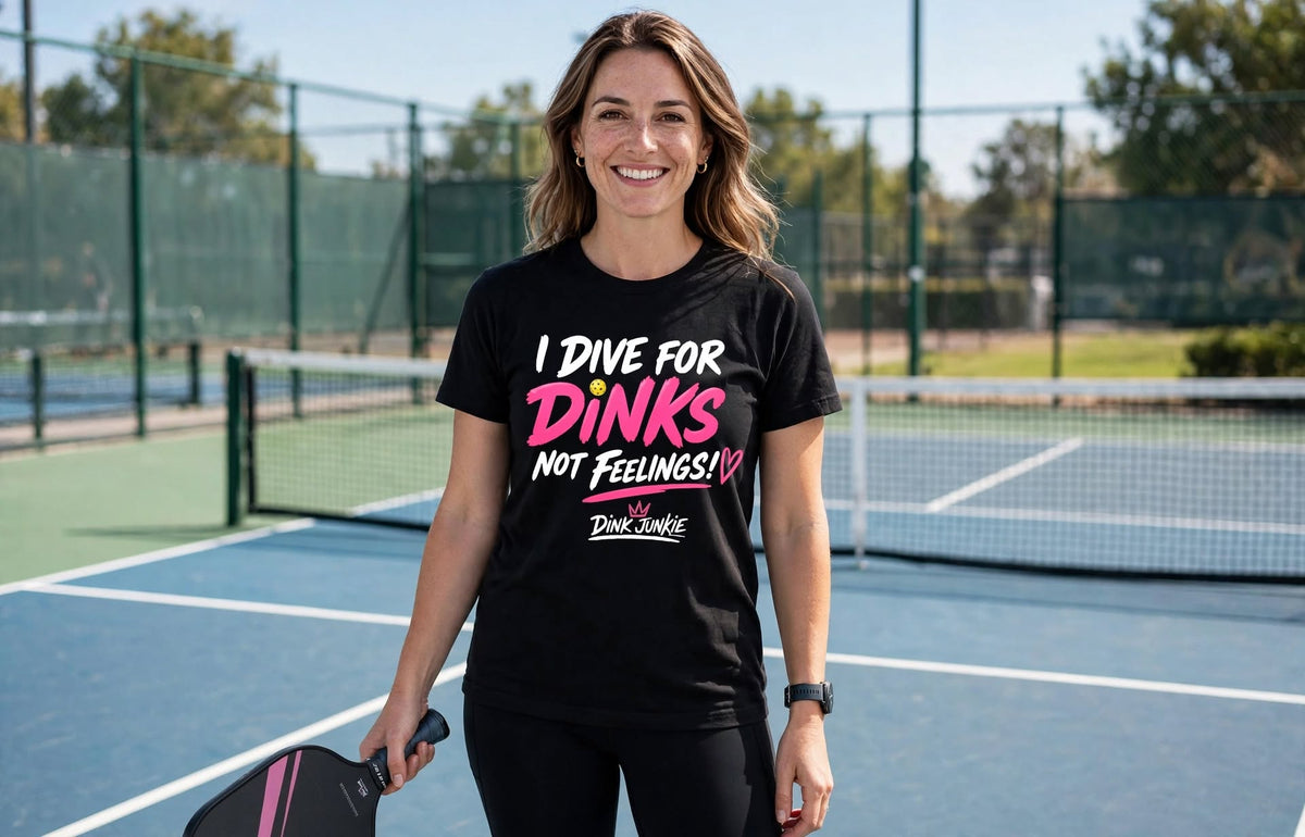 Dink Junkie™ “I Dive for Dinks, Not Feelings” T-Shirt