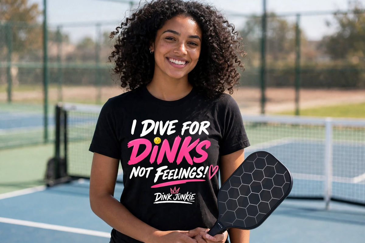 Dink Junkie™ “I Dive for Dinks, Not Feelings” T-Shirt