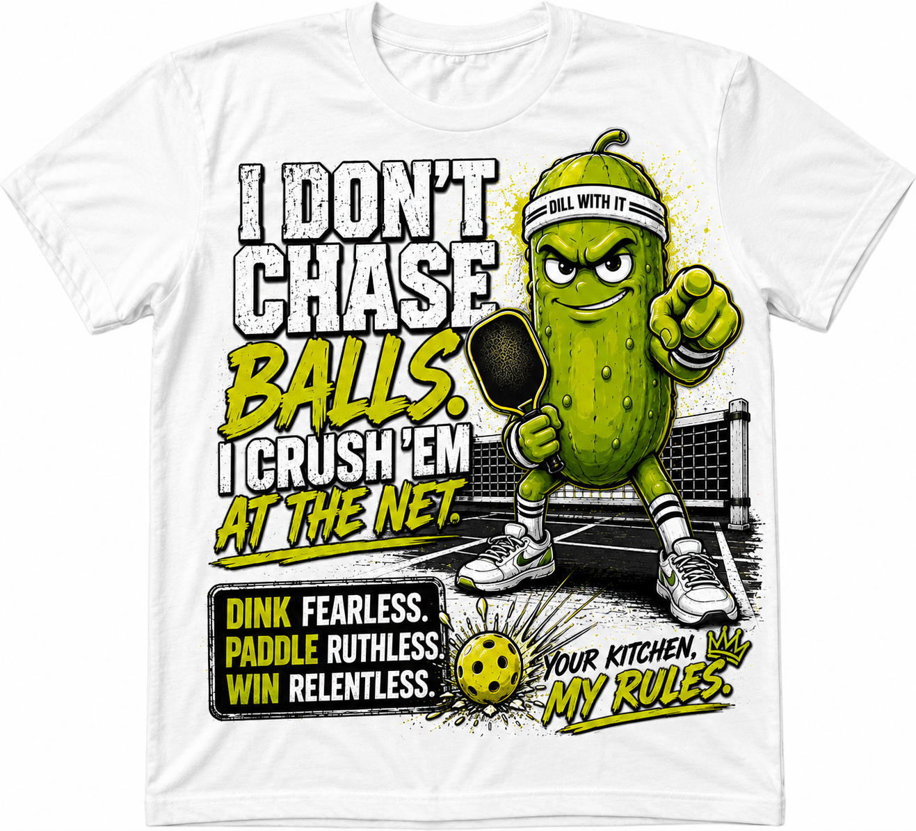 I Don't Chase Balls. I Crush 'Em at the Net.™ Pickleball T-Shirt